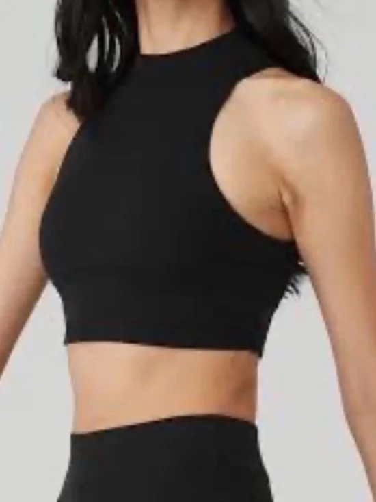 ALO Yoga Goddess Ribbed Dynamite crop tank black small - Picture 1 of 7